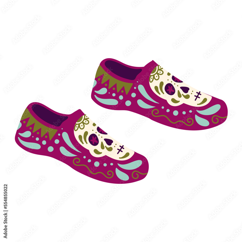 Dia de los Muertos shoes vector illustration in flat color design Dia de los Muertos shoes vector illustration in flat color design