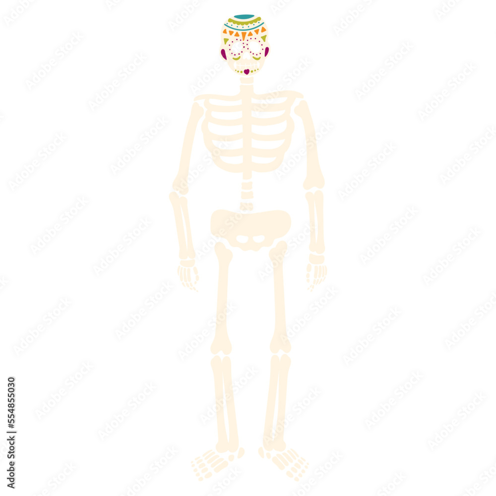 Dia de los Muertos skeleton vector illustration in flat color design Dia de los Muertos skeleton vector illustration in flat color design