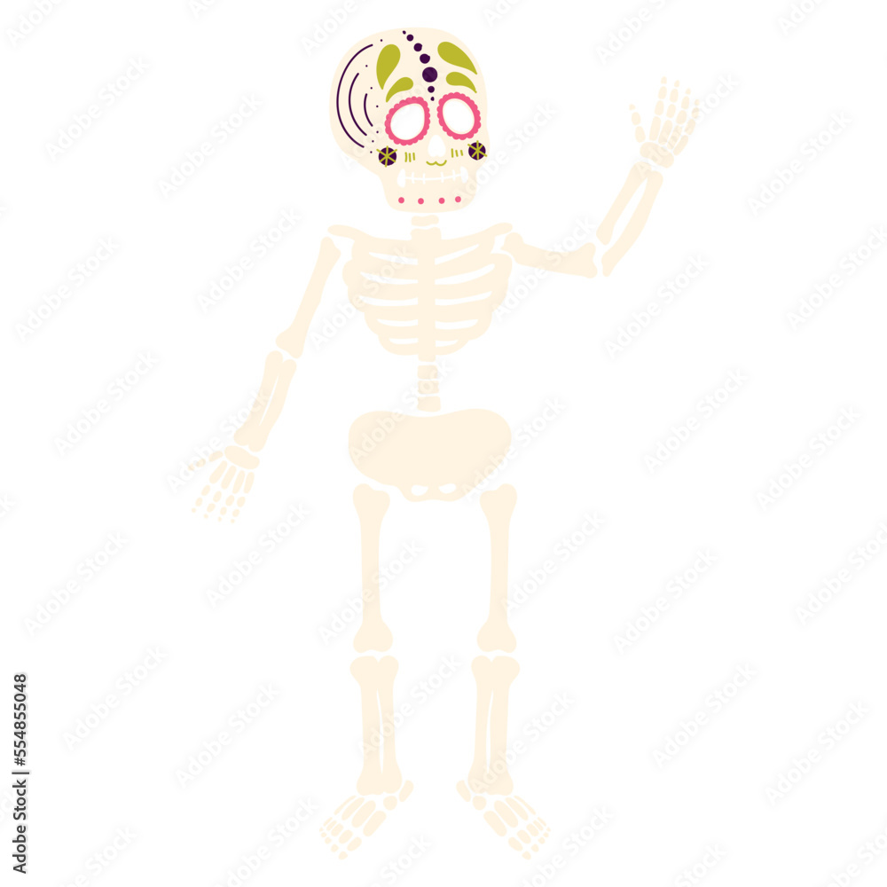 Dia de los Muertos kid skeleton vector illustration in flat color design Dia de los Muertos kid skeleton vector illustration in flat color design