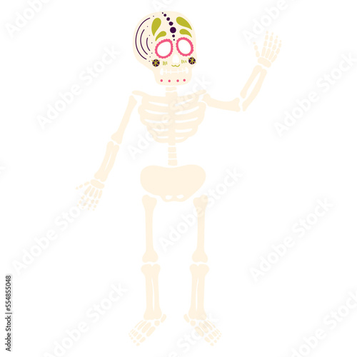 Dia de los Muertos kid skeleton vector illustration in flat color design