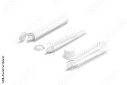 Blank white weed joint with plastic tube pack mockup, isolated