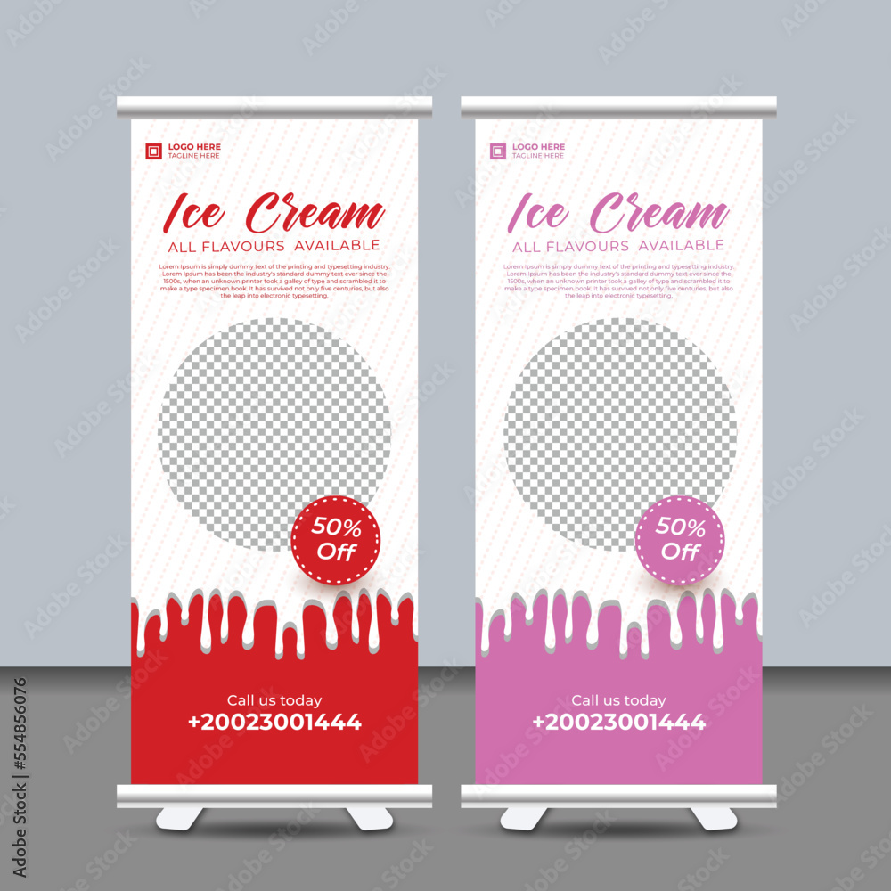 Ice Cream Roll Up Banner Design, Instagram story, and standing banner
