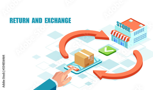 Product exchange and return using mobile app to get a refund