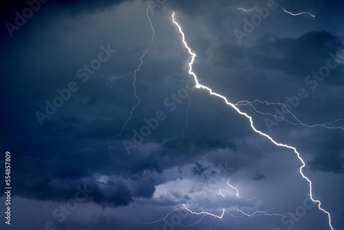 Thunder, lightnings and rain on stormy summer night 