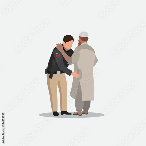 Pakistan police snap checking vector illustration