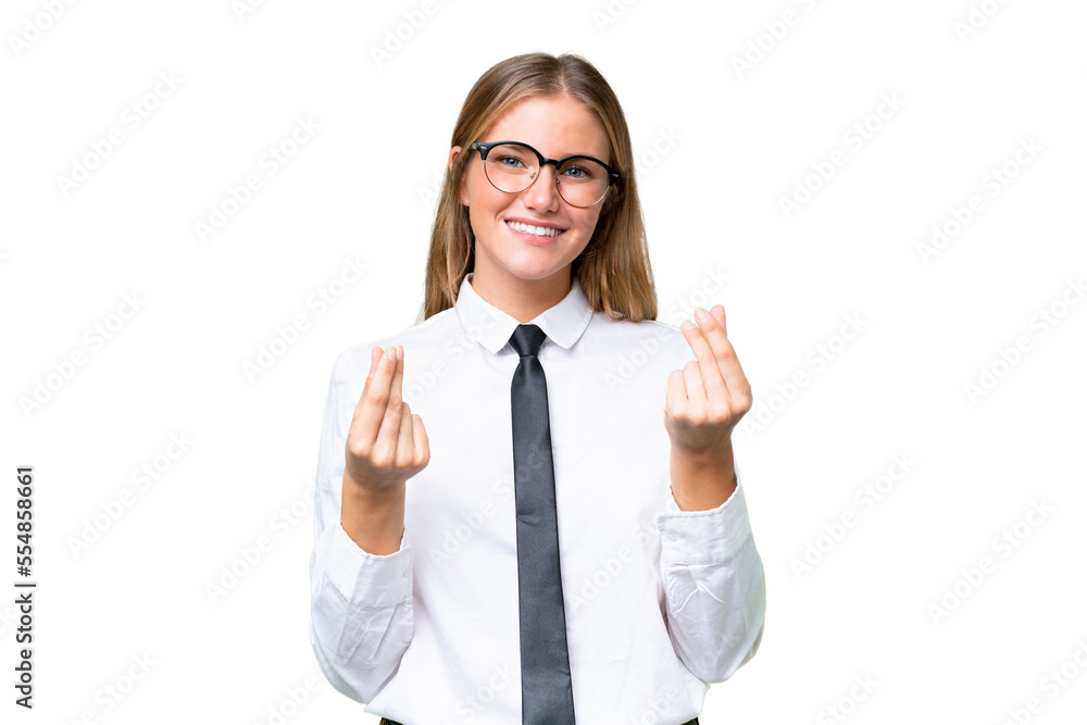 Young business caucasian woman over isolated background making money gesture Young business caucasian woman over isolated background making money gesture