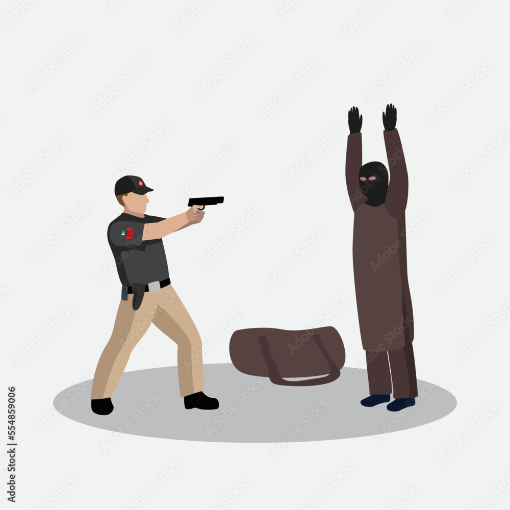 Pakistan police aiming gun to criminal vector illustration Pakistan police aiming gun to criminal vector illustration