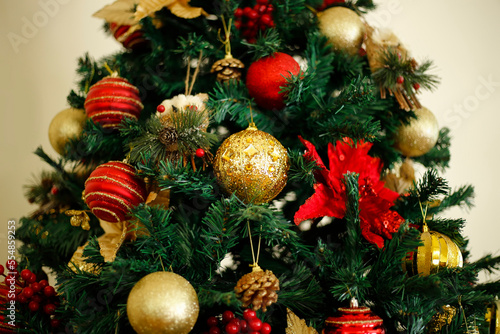 scene background with christmas tree and festive details