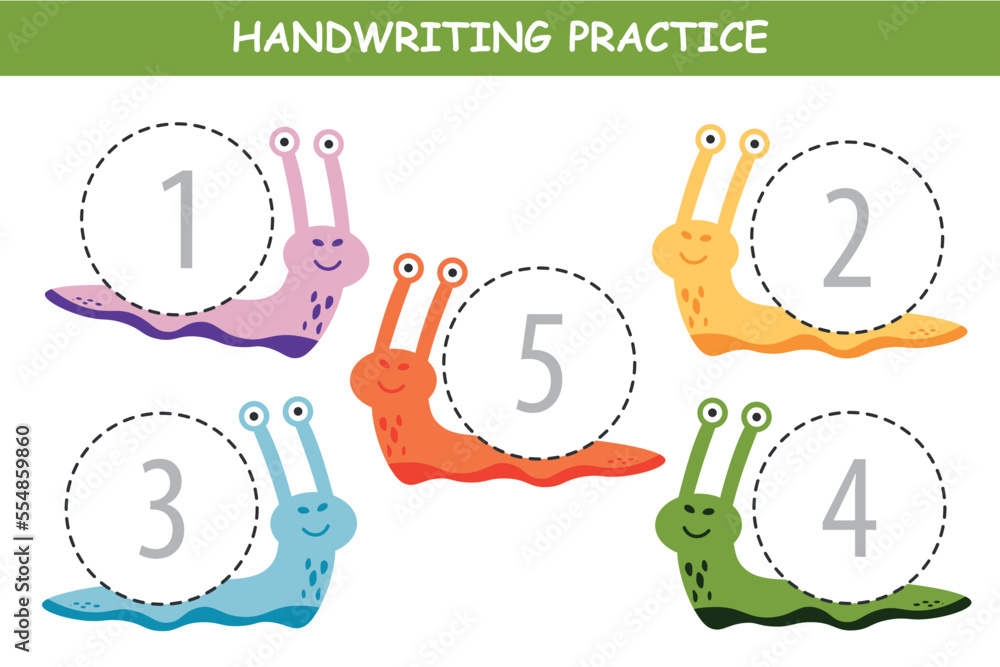 Educational game, math, count and circle 15, funny snails, a game for