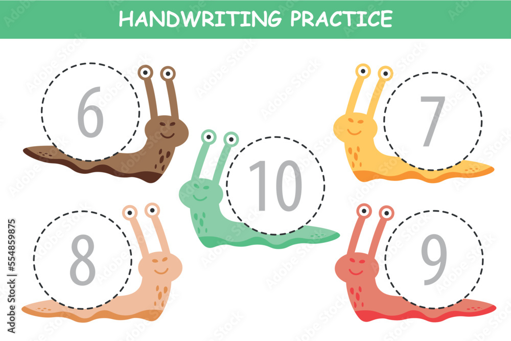 Educational game, math, count and circle 610, cute snails, a game for