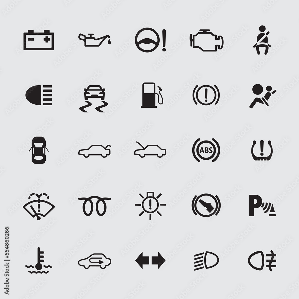 Car dashboard panel icons warning lights vector illustration collection ...
