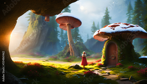 Fabulous mystical mushrooms  Magical mushrooms in the forest. Generative AI