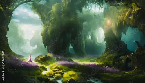 Fantasy landscape  surrealism. Tender and dreamy design  Generative AI