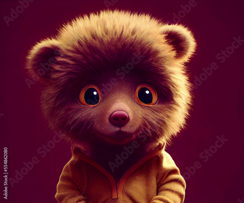 Brown bear cub with hood ,made with Generative AI