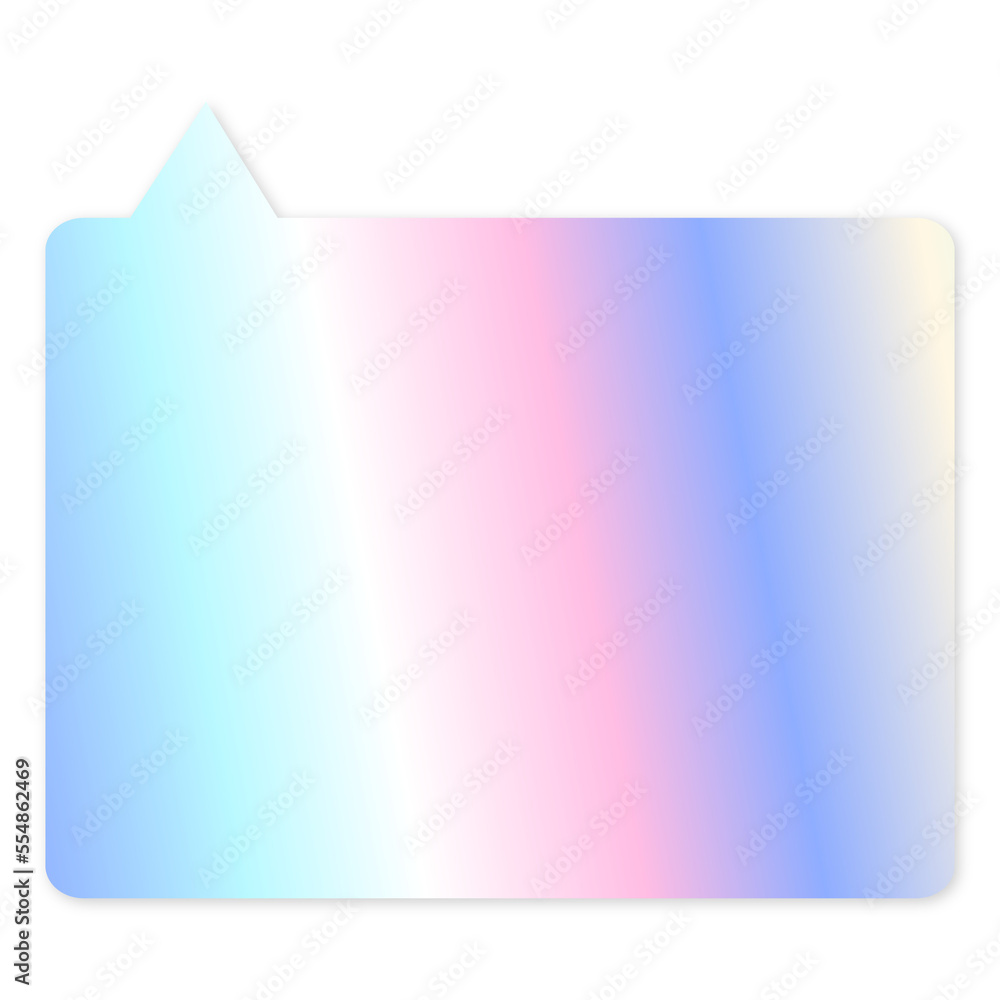 Empty holographic speech bubble shaped sticker. Metallic design element. Trendy pastel colorful texture	