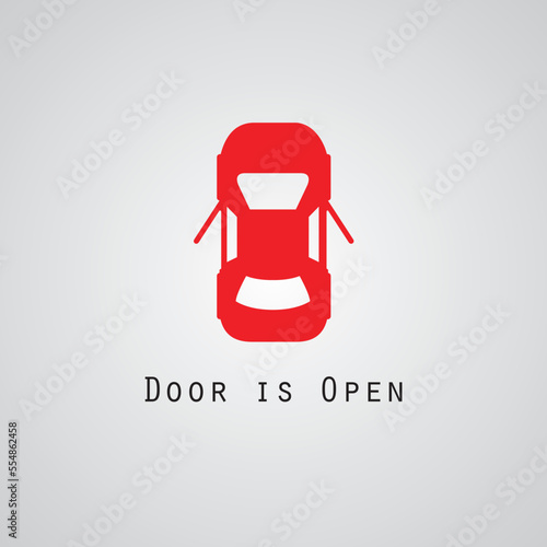 Car door open lights dashboard panel minimal flat icon warning lights isolated vector illustration