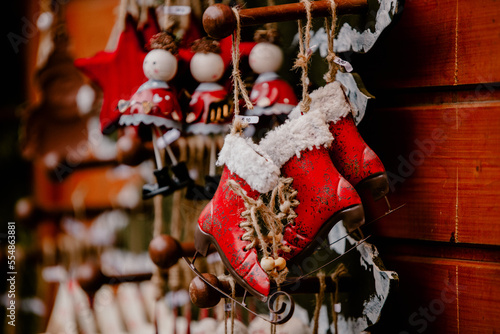 Christmas market fair kiosk in Vienna with christmas decorations.