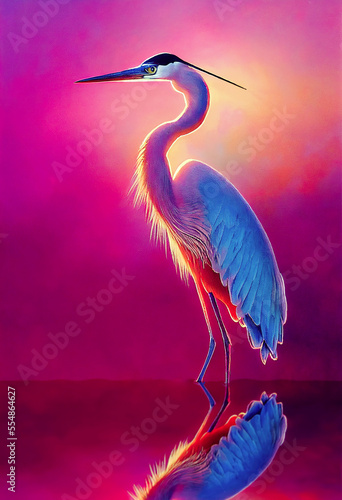 Fotografie Great blue heron on the lake ,made with Generative AI