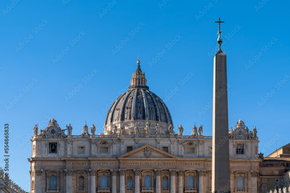 detail of Saint Peter's Basilica and obelisk in the Vatican