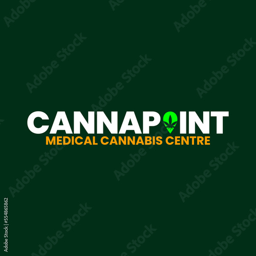 word mark font alphabet identity of cannapoint text with combination of cannabis with map pin point location icon symbol character sign tag concept suitable for medical cannabis center logo design