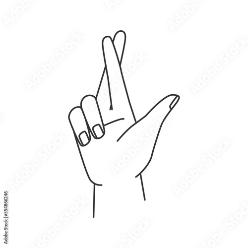 Fingers crossed, hand gesture isolated outline icon. Vector illustration of lie or luck, superstition symbol. Hand with middle and index fingers crossed, nonverbal communication language