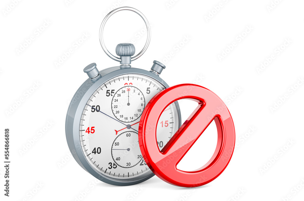 Stopwatch with forbidden symbol, 3D rendering Stopwatch with forbidden symbol, 3D rendering