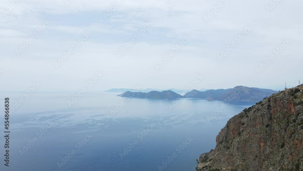 Morning aerial view from drone on Butterfly Valley with mounatains and coast with boats when walking Lycian Way in Turkey 4k Morning aerial view from drone on Butterfly Valley with mounatains and coast with boats when walking Lycian Way in Turkey 4k