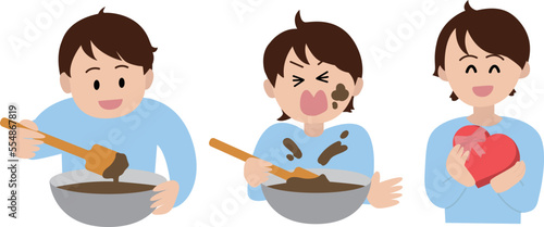 チョコレートを作る男の子のイラスト
