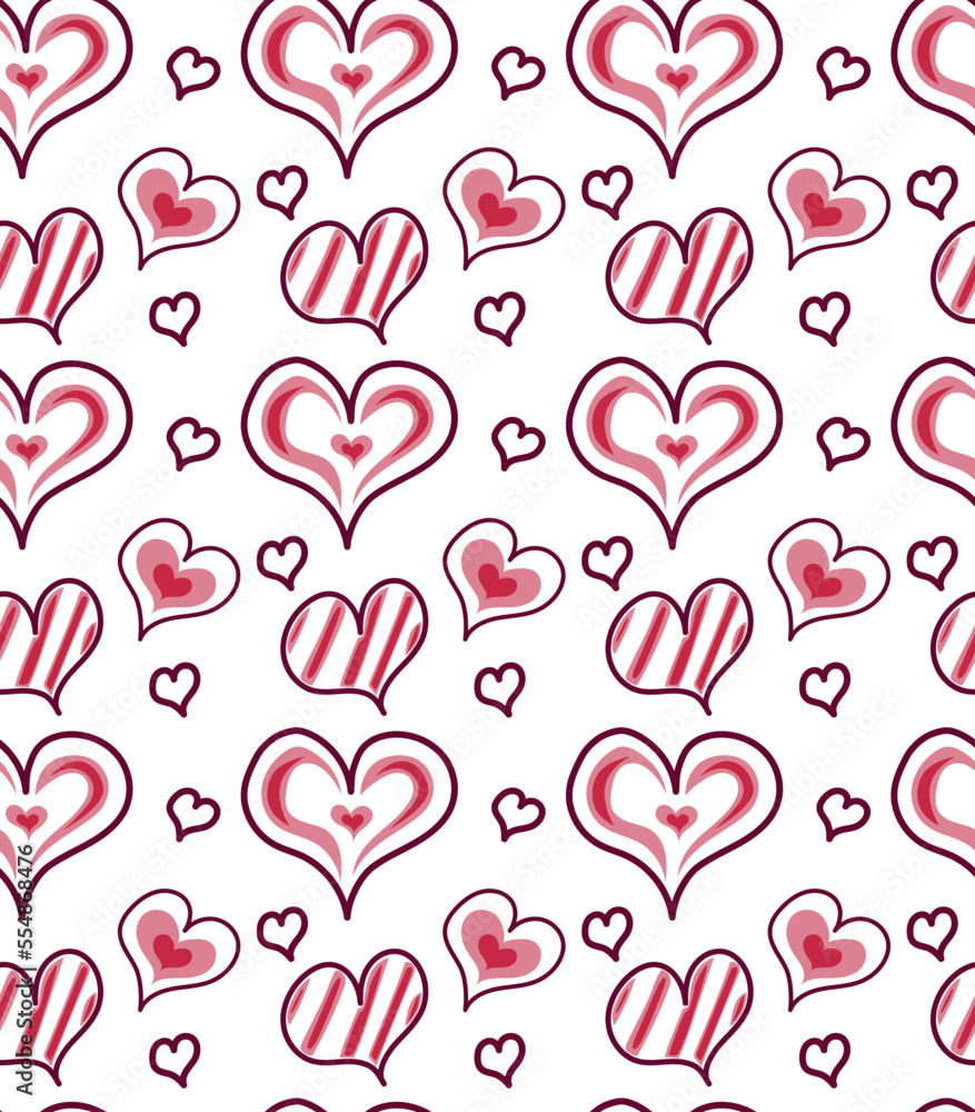 Doodle hearts with bright colors. Great print for wallpaper, stationery, bedding. Seamless pattern in vector. Valentine's day, mother's day.