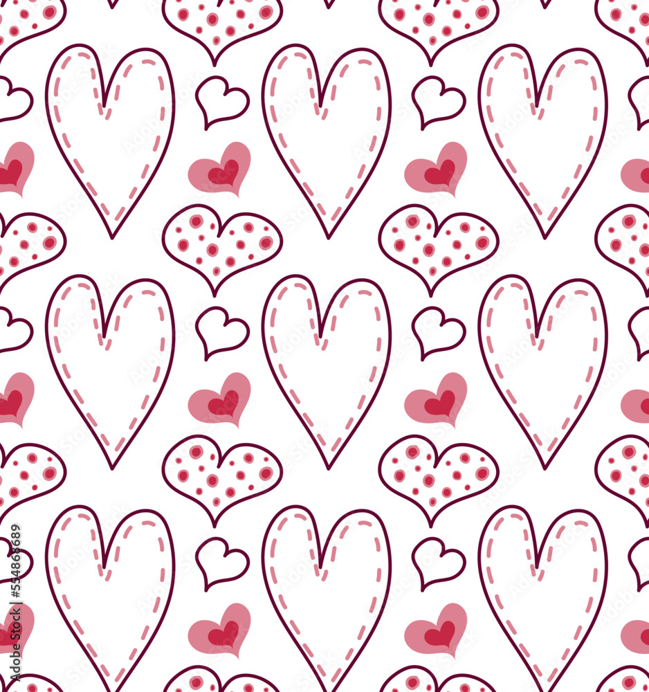 Hand drawn heart print. Great print for wallpapers, postcards, stationery, linens. Seamless pattern in vector. Valentine's day, mother's day.