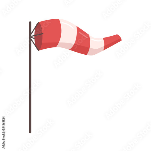 Windsock wind speed and direction chart. Vector illustration of wind force and speed indication, flat cartoon style design. Wind cone on pole for airport ground, blowing striped airsock