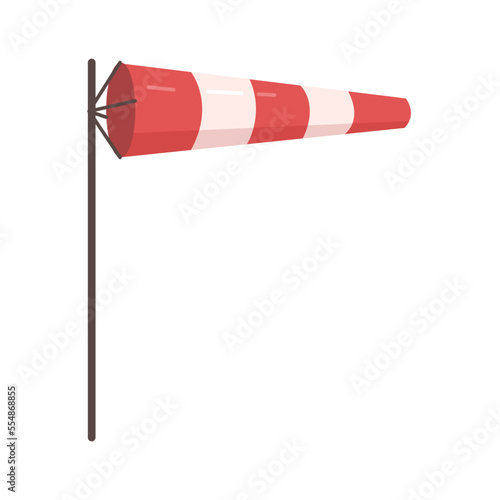 Weather red and white stripe wind cone for airport ground wind force and speed indication. Flat design cartoon vector illustration of windsock signal wind speed flag