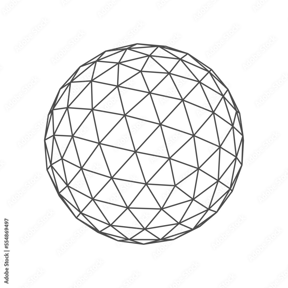 Lowpoly ball perspective, round circle line geometric shape isolated