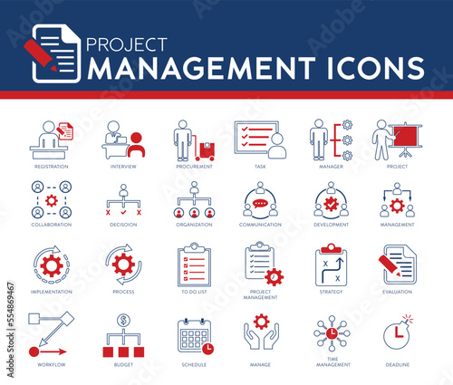icons line projects management 
