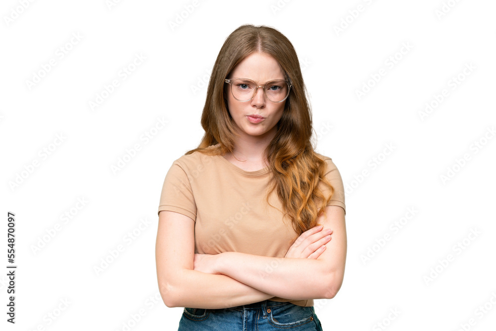 Young pretty woman over isolated background with unhappy expression Young pretty woman over isolated background with unhappy expression