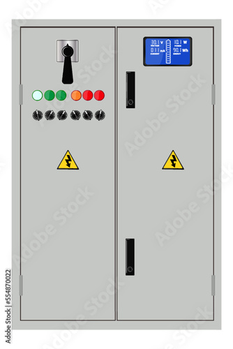 Electrical box, industrial electrical control panel. Substation. Vector image 
