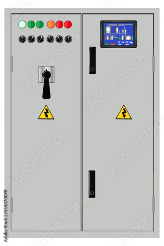 Electrical box, industrial electrical control panel. Substation. Vector image 