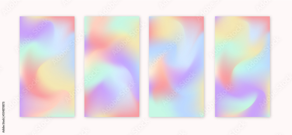 Soft Pastel Gradient Wallpapers for UI Design, Mobile Apps, Posters, and Banners. Bright, Colorful Vector Patterns in Holographic Pastel Tones.