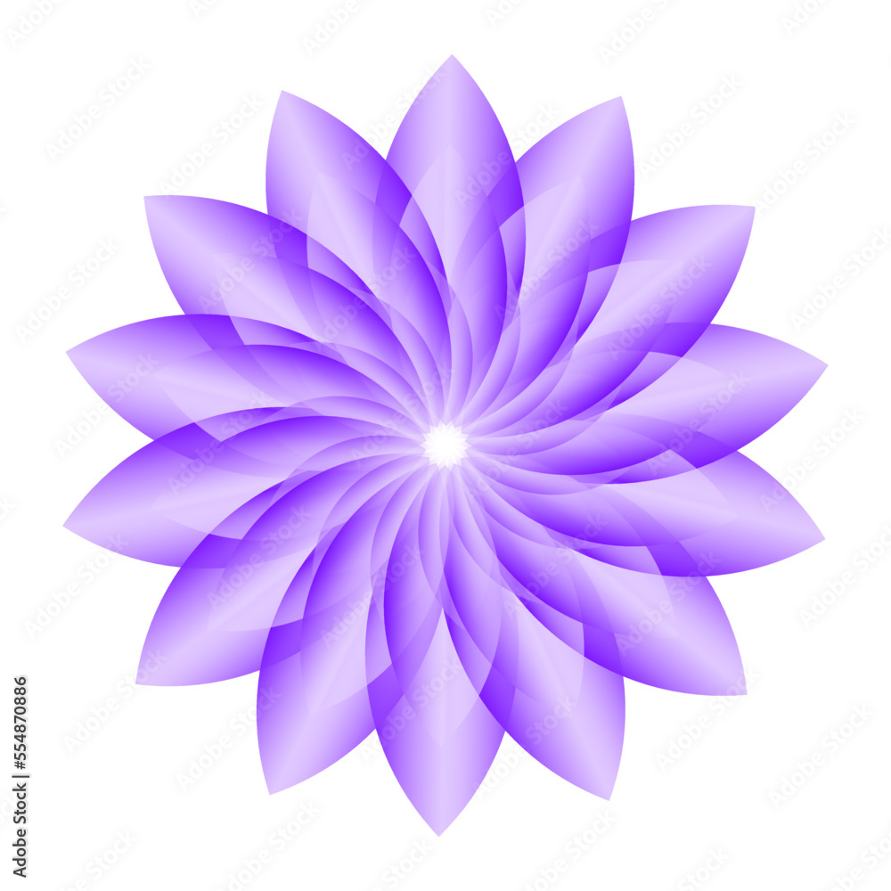 Geometric flower in purple shades on white background.