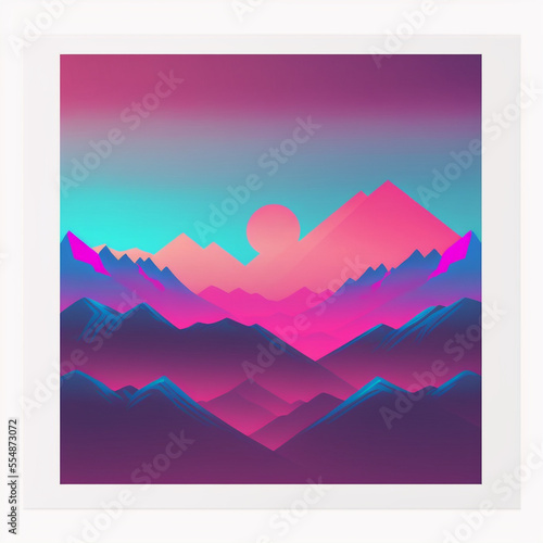 Square Flat Art of beautiful spatial landscape