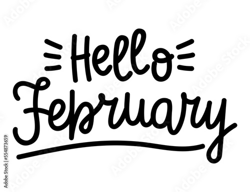 Hand drawn lettering Hello February isolated on white background, vector illustration
