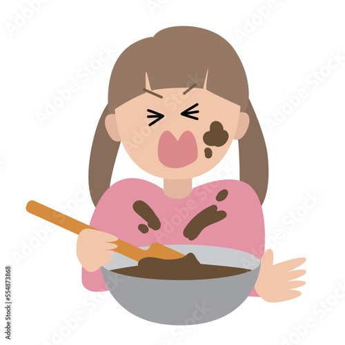 チョコレートが顔にかかる女の子のイラスト