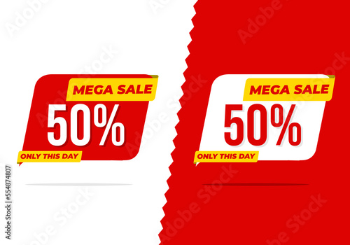Discount 50% off template. Mega sale banner.