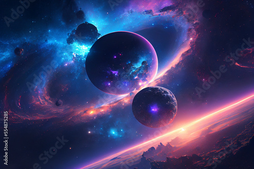 Fantasy space sky with beautiful stars and galaxies  generative ai illustration