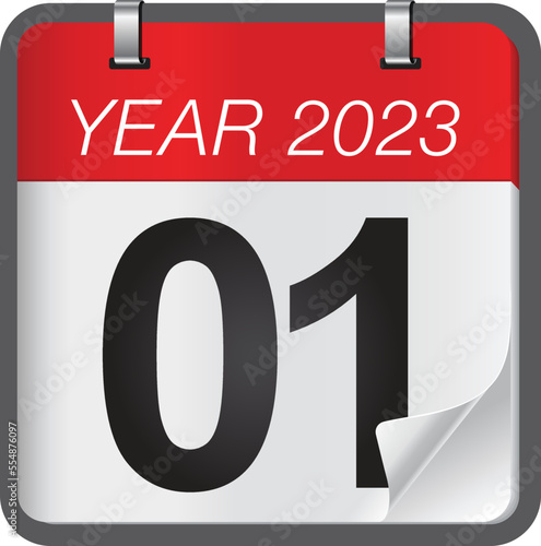 Close up of first day of the year 2023 on calendar. New year is the first day of the year in the Gregorian calendar.