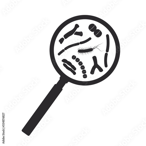 Bacteria under magnifying glass. Vector illustration on a white background in flat style.