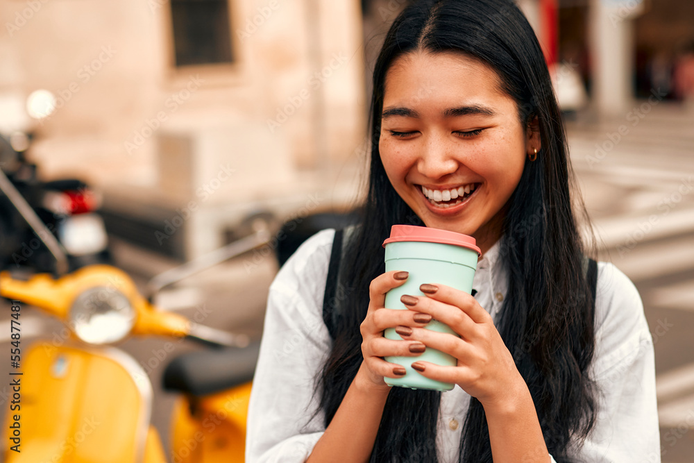 Asian female tourist student on city streets Asian female tourist student on city streets