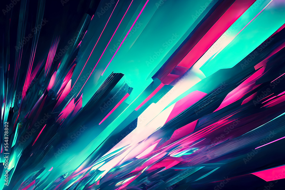 Abstract Blue, Mint And Pink Background With Interlaced Digital Glitch 