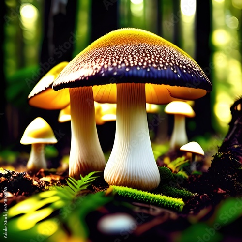 4148844331-dreamlikeart, Free photo closeup shot of growing mushrooms in the forest at daytime_ ### Deformed, blurry, bad anatom  photo