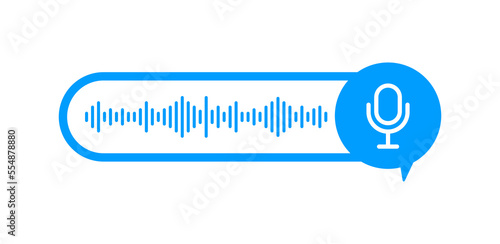 Voice message icon. Voice recognition with microphone. Voice message with sound wave for social media chat. Voice messaging correspondence. Vector illustration.